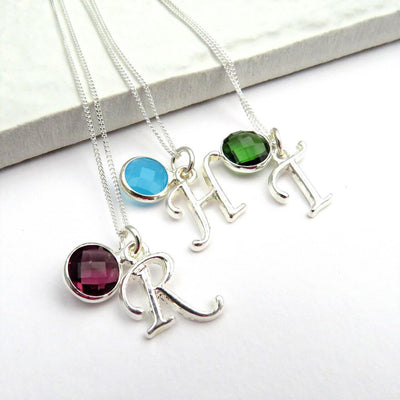 Sterling Silver Personalised Initial Birthstone Necklace - Shop Personalised Gifts