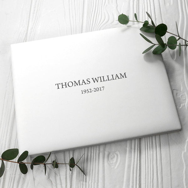Engraved White Leather Memoriam Book - Shop Personalised Gifts