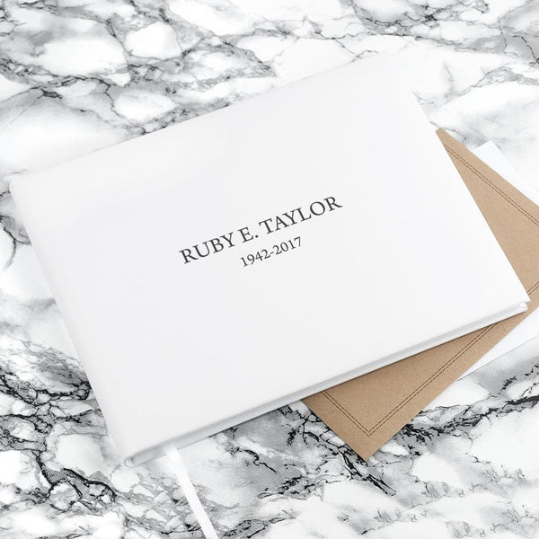 Engraved White Leather Memoriam Book - Shop Personalised Gifts
