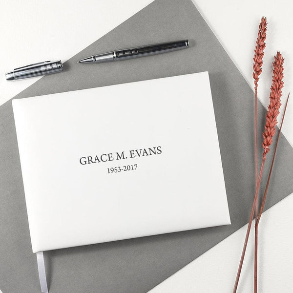 Engraved White Leather Memoriam Book - Shop Personalised Gifts