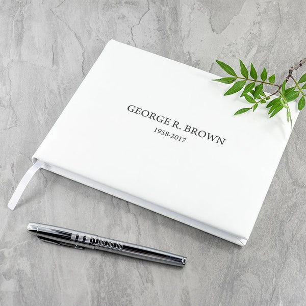 Engraved White Leather Memoriam Book - Shop Personalised Gifts
