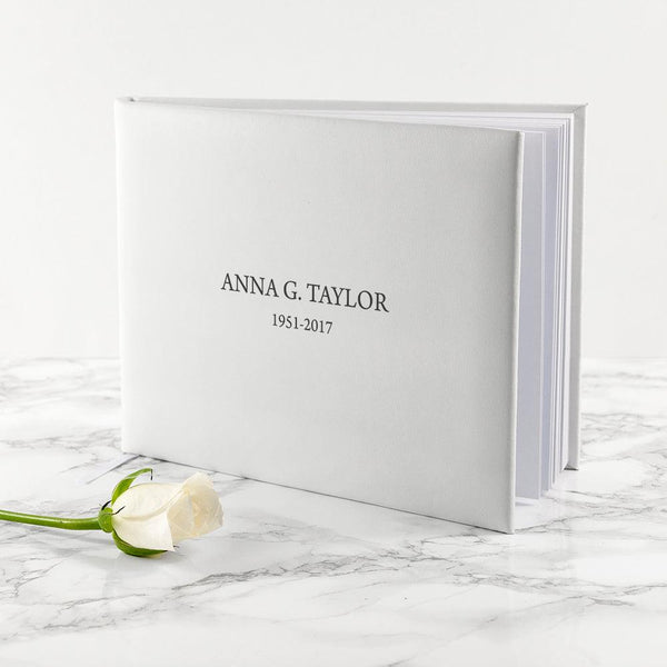 Engraved White Leather Memoriam Book - Shop Personalised Gifts