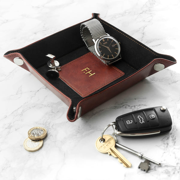 Luxury Brown Personalised PU Leather Valet Tray