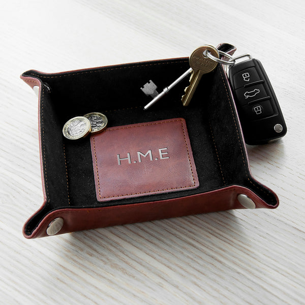 Luxury Brown Personalised PU Leather Valet Tray