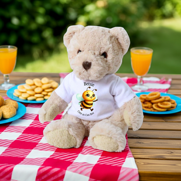 Personalised Luxury Teddy Bear with Cute as Can Bee T-Shirt