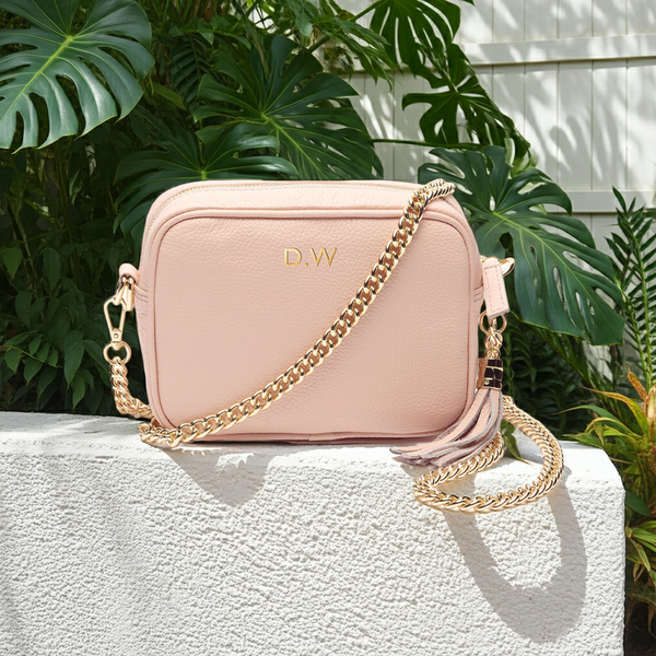 Personalised Elie Beaumont Cross Body Pink Leather Bag with Choice of Strap