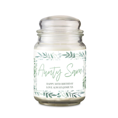 Personalised Botanical Large Scented Jar Wax Candle