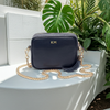 Personalised Elie Beaumont Cross Body Navy Leather Bag with Choice of Strap