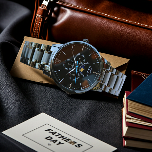 Men's Architect Stainless Steel Apollo Black - Modern Font Engraving