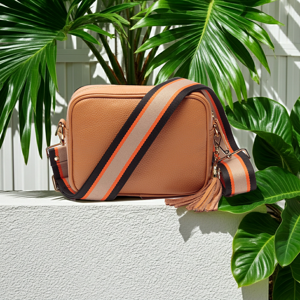 Personalised Elie Beaumont Cross Body Tan Leather Bag with Choice of Strap