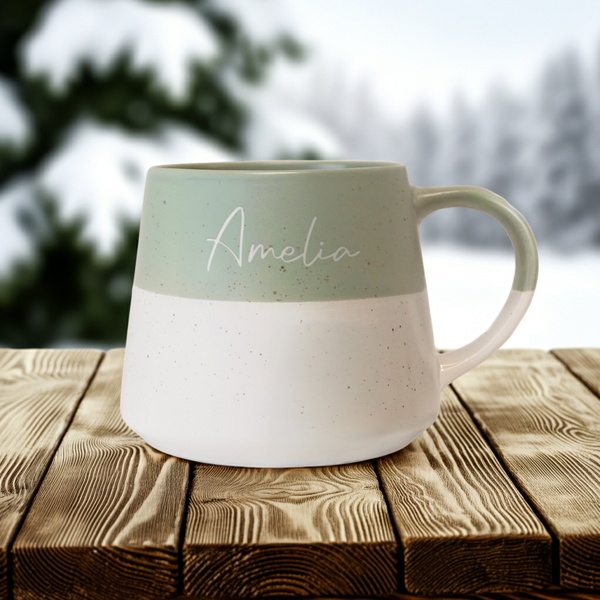 Personalised Name Green Speckled Ceramic Mug