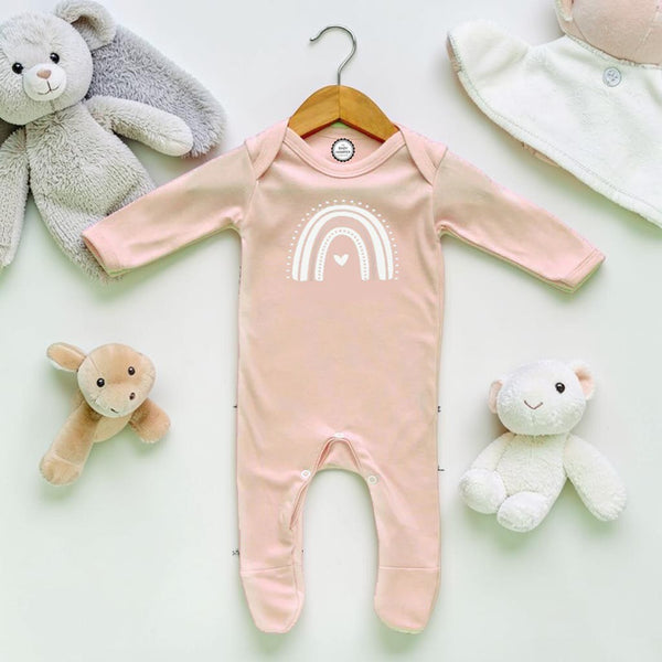 Baby Girls Sleepsuit, Blush Pink, Rainbow Print, 0-3 months
