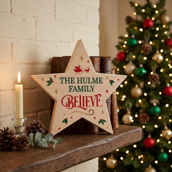 Personalised Believe Wooden Star Ornament