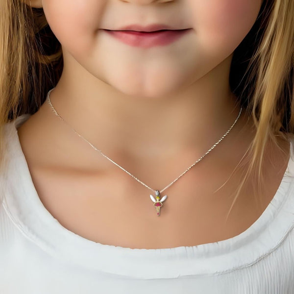 Girls Pink Fairy Sterling Silver Chain Necklace