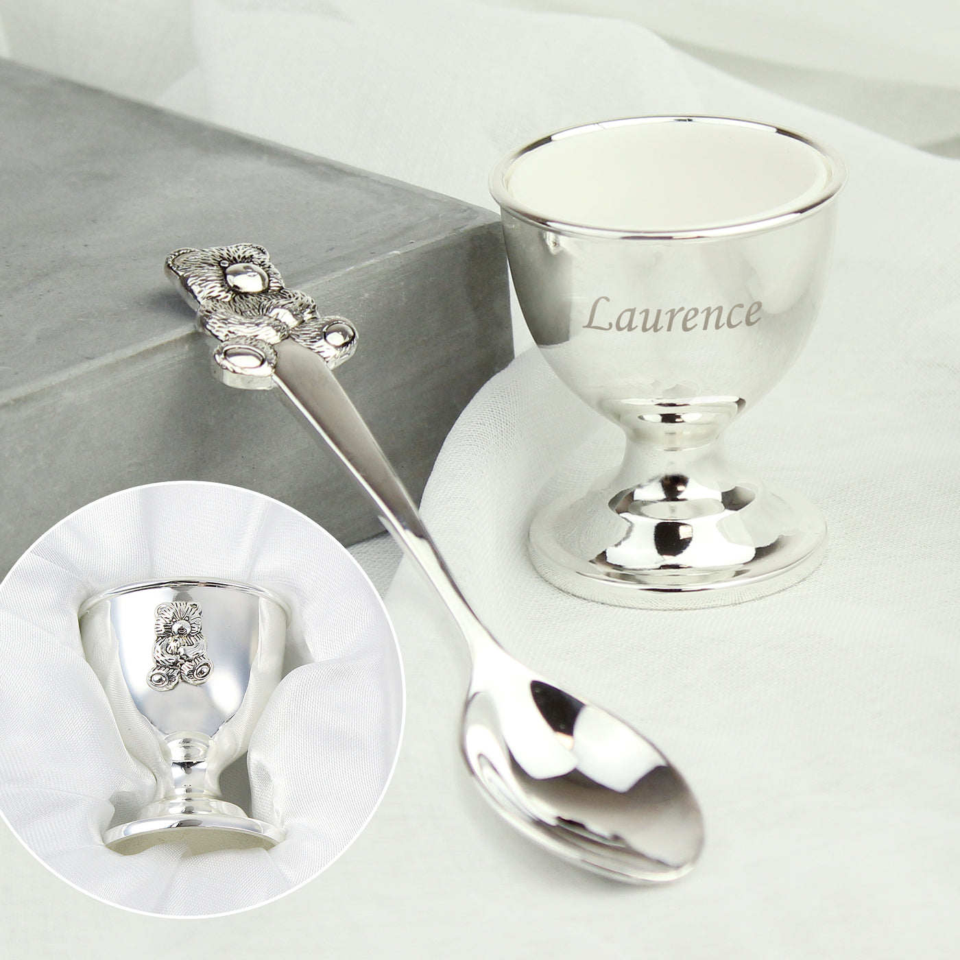 Personalised Silver Plated Egg Cup & Spoon