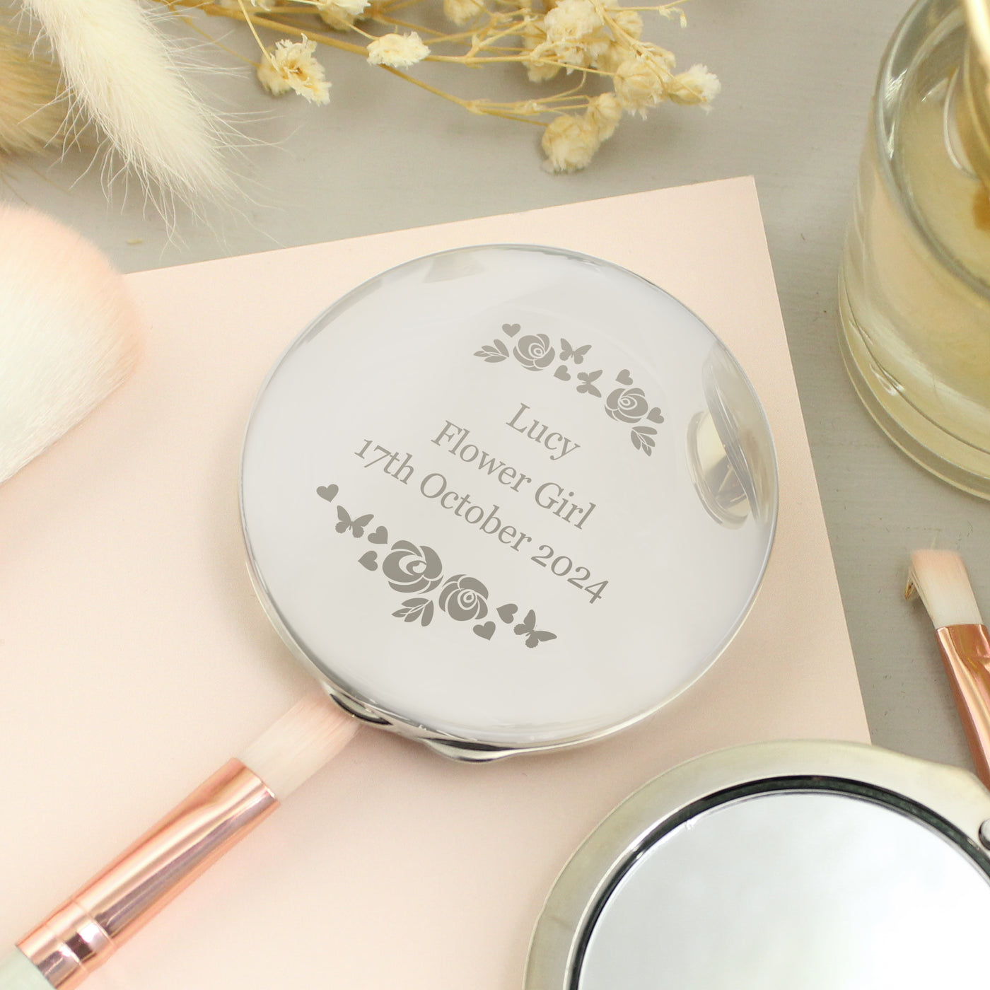 Personalised Vintage Rose Compact Mirror