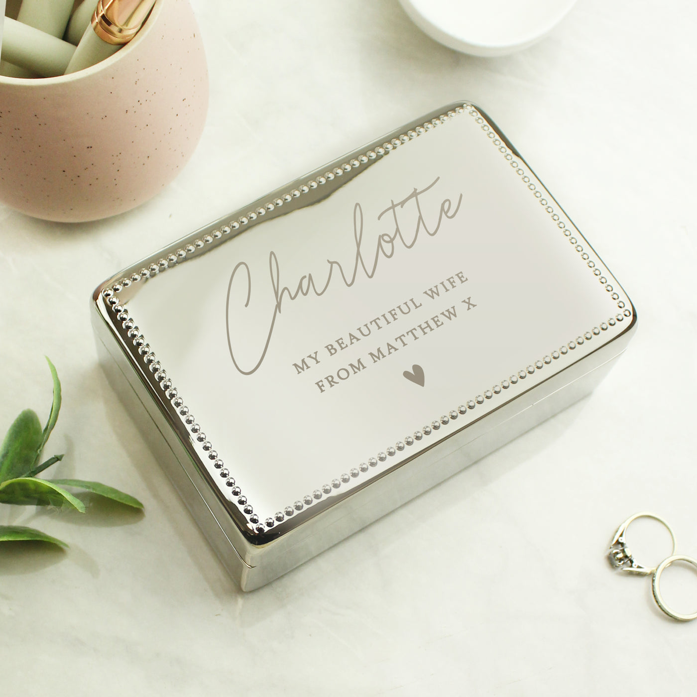 Personalised Name and Message Nickel Plated Rectangular Jewellery Box