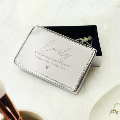 Personalised Name and Message Nickel Plated Rectangular Jewellery Box