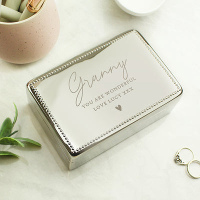 Personalised Name and Message Nickel Plated Rectangular Jewellery Box