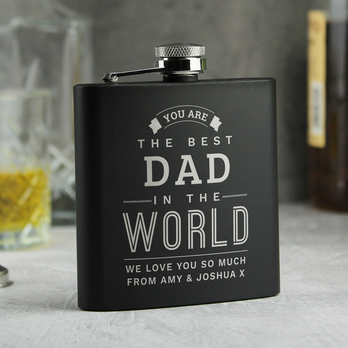 Personalised Best in The World Black Hip Flask