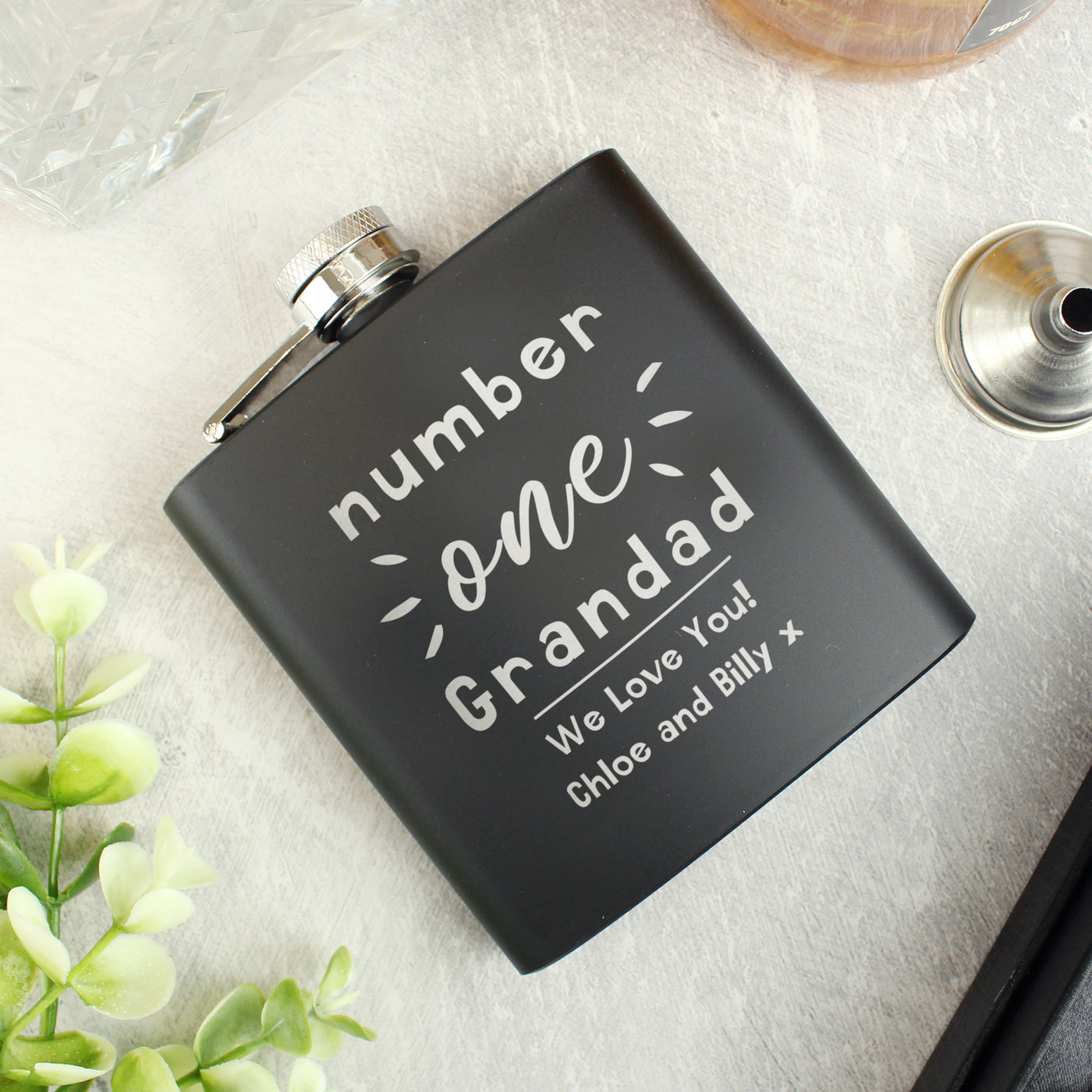 Personalised Number One Black Hip Flask