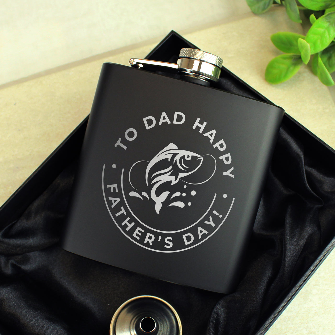 Personalised Fishing Black Hip Flask