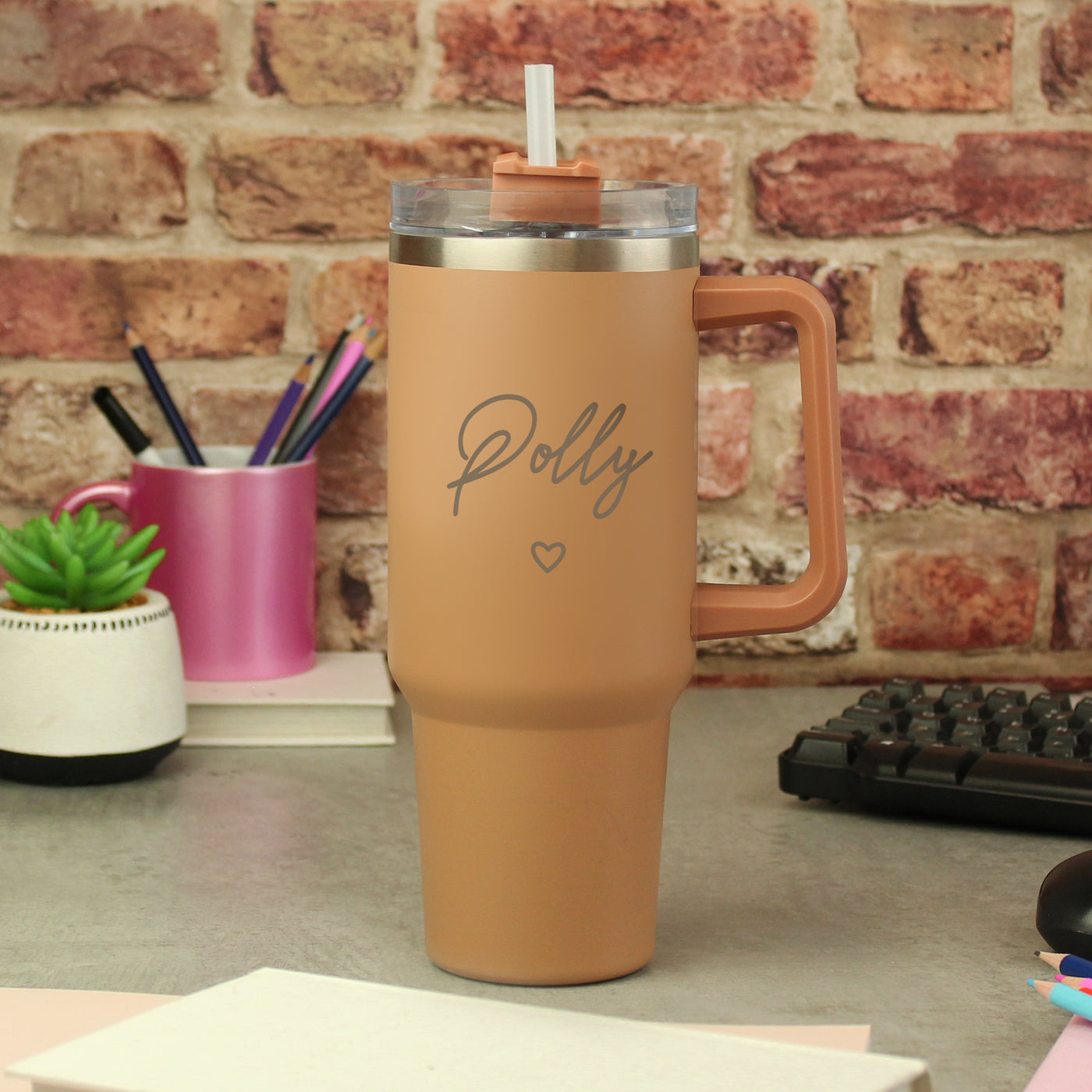 Personalised Heart 40oz Brown Metal Travel Cup