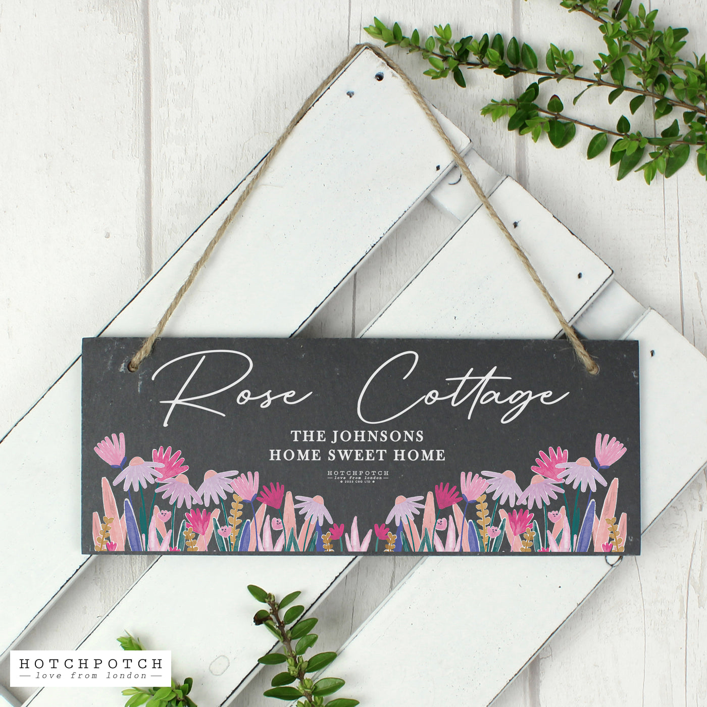 Personalised Wild Flower Hanging Slate Plaque