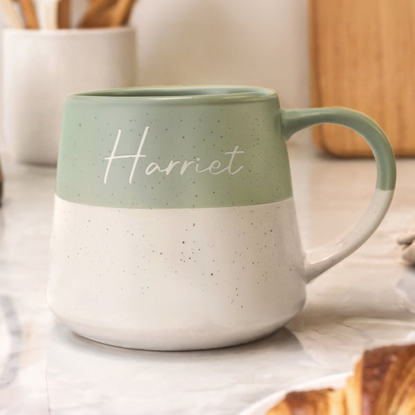 Personalised Name Green Speckled Ceramic Mug