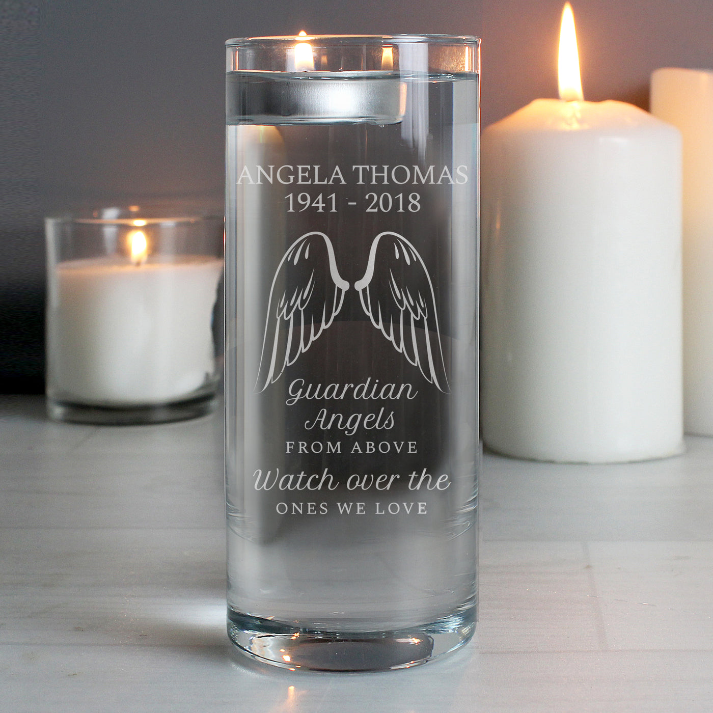 Personalised Guardian Angel Wings Floating Memorial Candle Holder