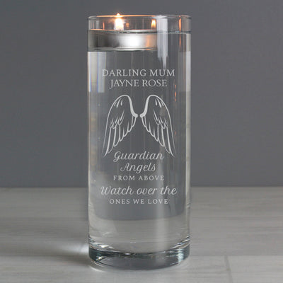 Personalised Guardian Angel Wings Floating Memorial Candle Holder