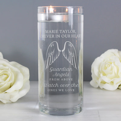 Personalised Guardian Angel Wings Floating Memorial Candle Holder