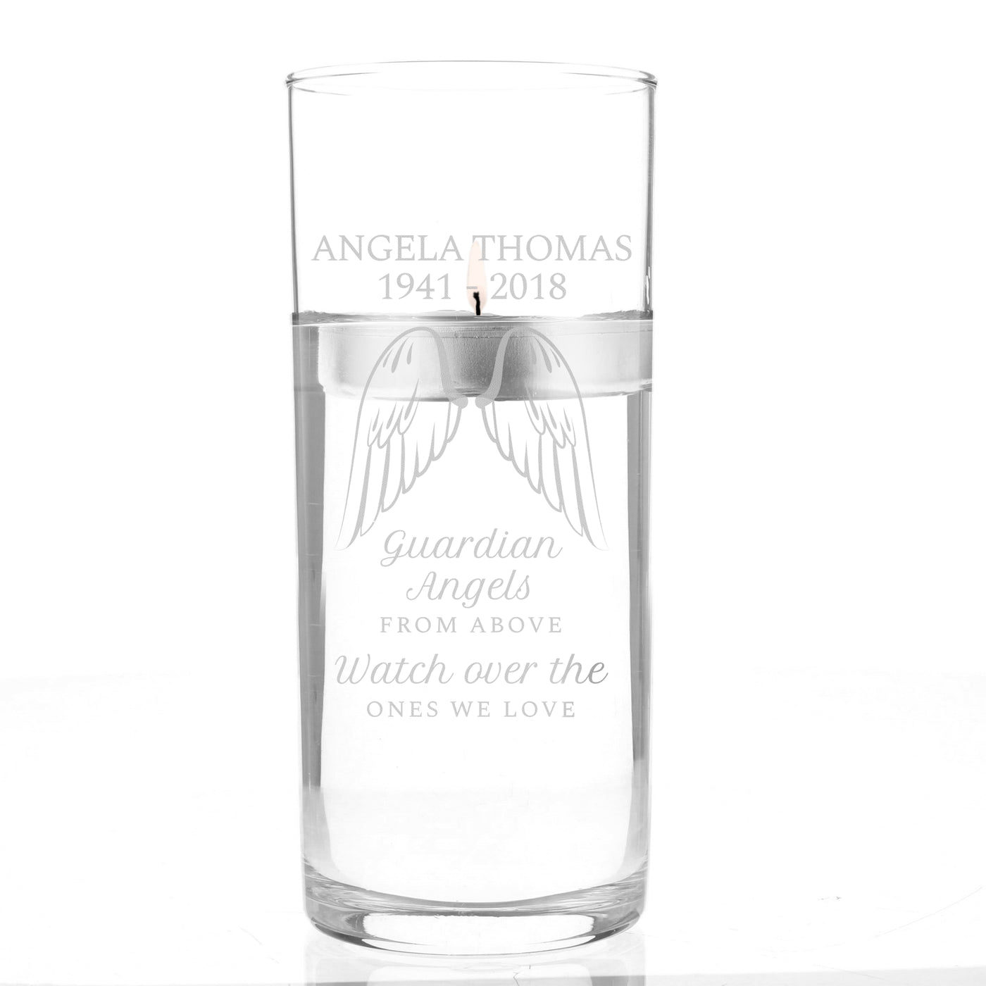 Personalised Guardian Angel Wings Floating Memorial Candle Holder