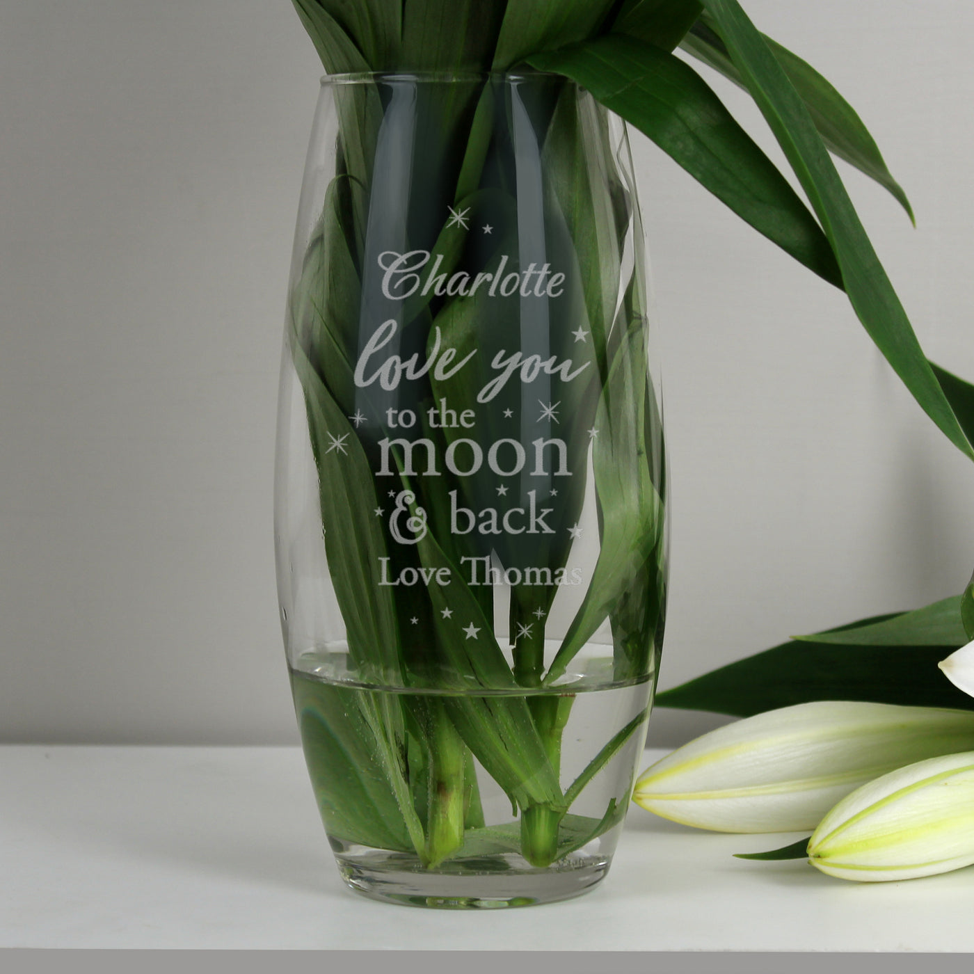 Personalised Love You To The Moon and Back Glass Bullet Vase