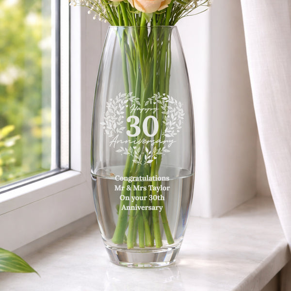 Personalised Anniversary Wreath Bullet Glass Vase