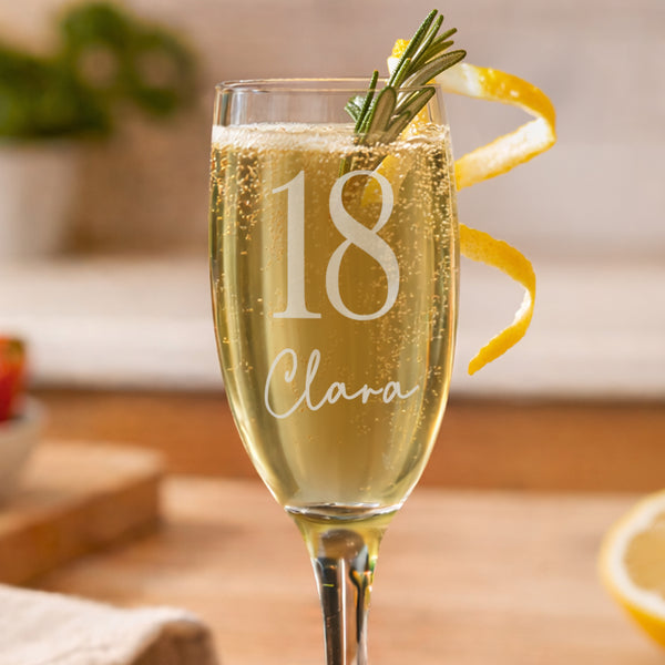 Personalised Big Age & Name Flute Glass