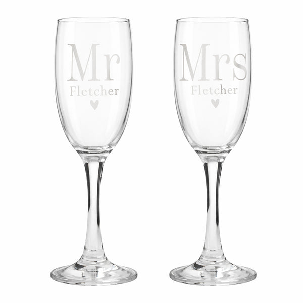 Personalised Mr & Mrs Pair of Flute Glasses