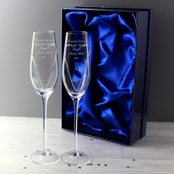 Personalised Hand Cut Heart Pair of Flutes with Gift Box