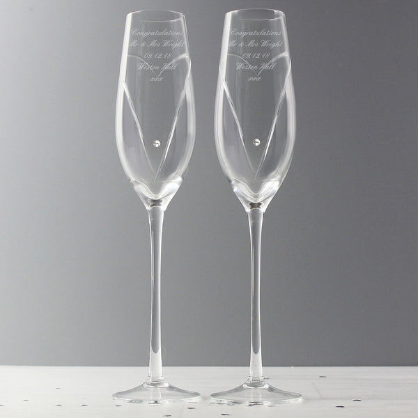 Personalised Hand Cut Heart Pair of Flutes with Gift Box