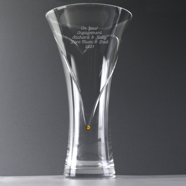 Personalised Large Hand Cut Gold Diamond Effect Heart Vase