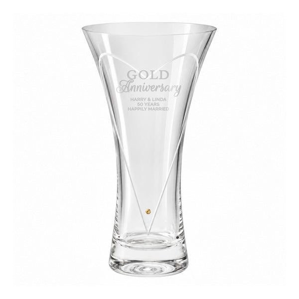 Personalised Gold Anniversary Large Hand Cut Diamond Effect Heart Vase