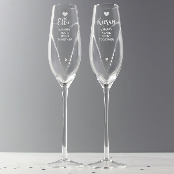 Personalised Hand Cut Heart Celebration Pair of Flutes with Gift Box
