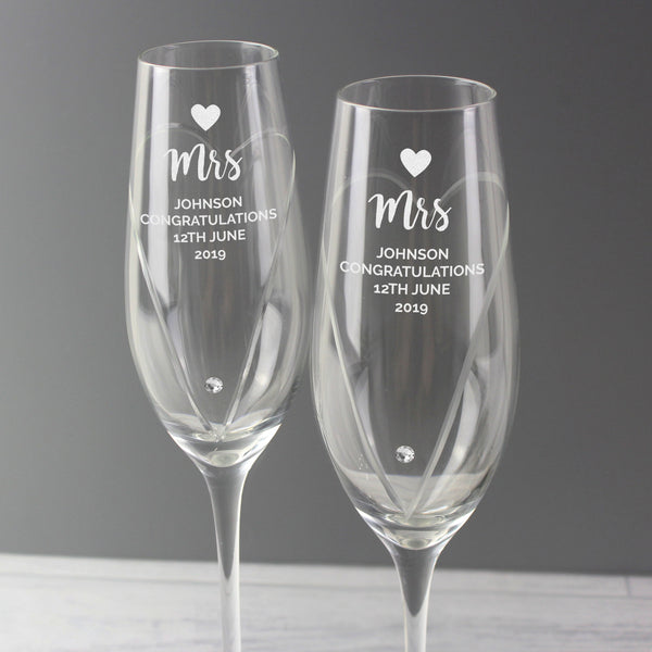 Personalised Hand Cut Heart Celebration Pair of Flutes with Gift Box