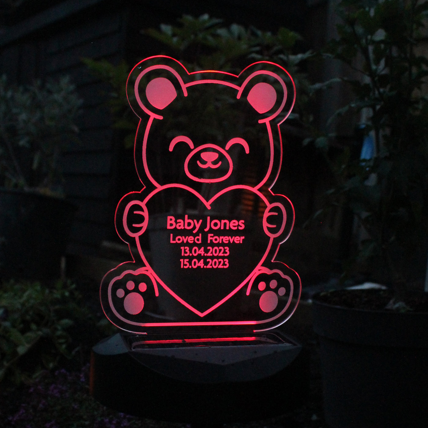 Personalised Bear Memorial Outdoor LED Solar Night Light