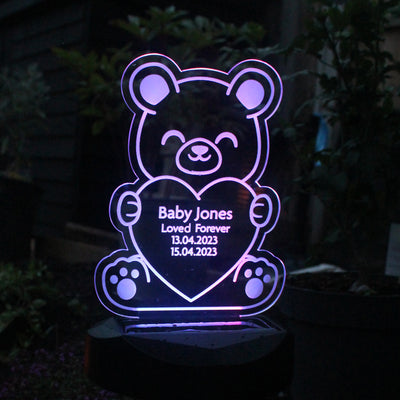 Personalised Bear Memorial Outdoor LED Solar Night Light