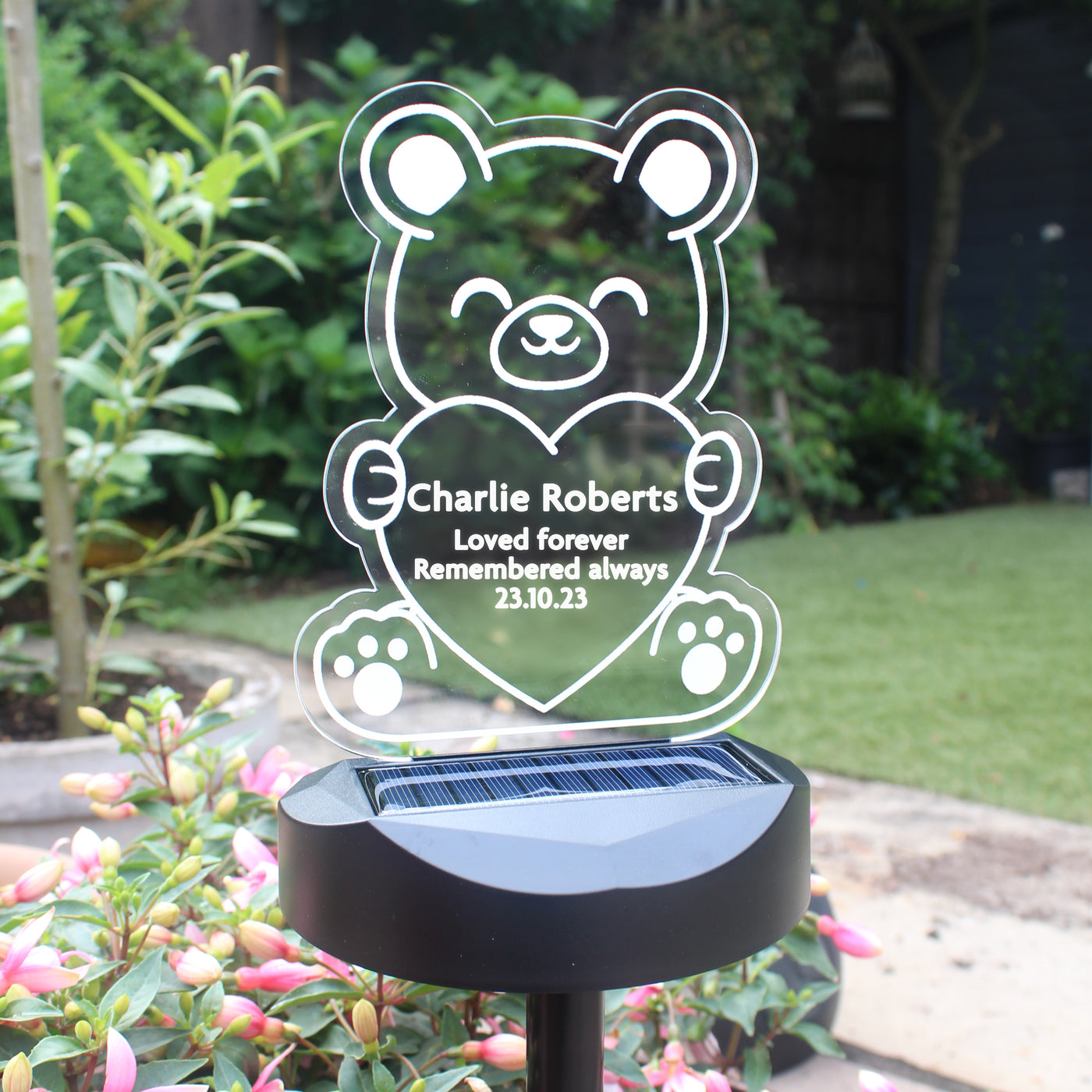 Personalised Bear Memorial Outdoor LED Solar Night Light