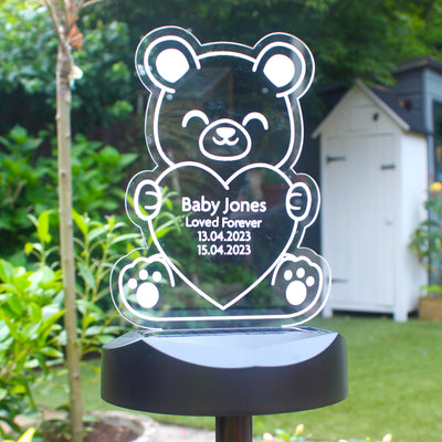 Personalised Bear Memorial Outdoor LED Solar Night Light