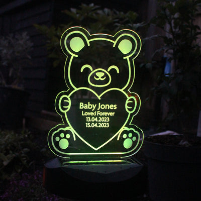 Personalised Bear Memorial Outdoor LED Solar Night Light