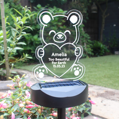 Personalised Bear Memorial Outdoor LED Solar Night Light