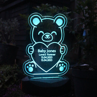 Personalised Bear Memorial Outdoor LED Solar Night Light